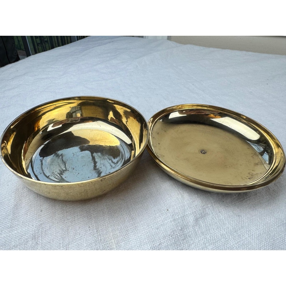 Vintage Brass Champleve Trinket Compact Bowl Bird Floral Enamel Lid Jewelry Box - Picture 9 of 11
